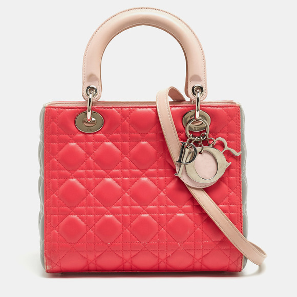 Dior Fuchsia/Grey Cannage Leather Medium Lady Dior Tote - Picture 1 of 9